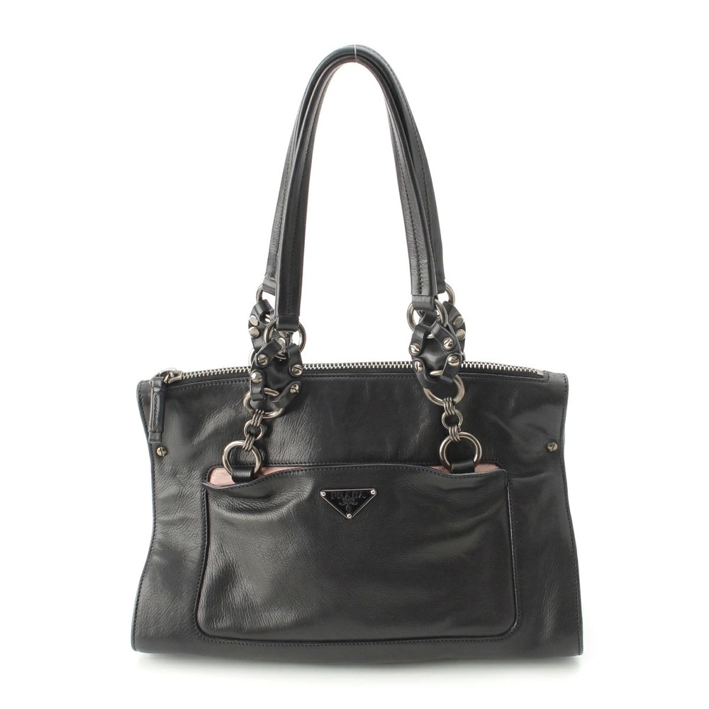 Prada Leather Triangle Handbag Black Pink